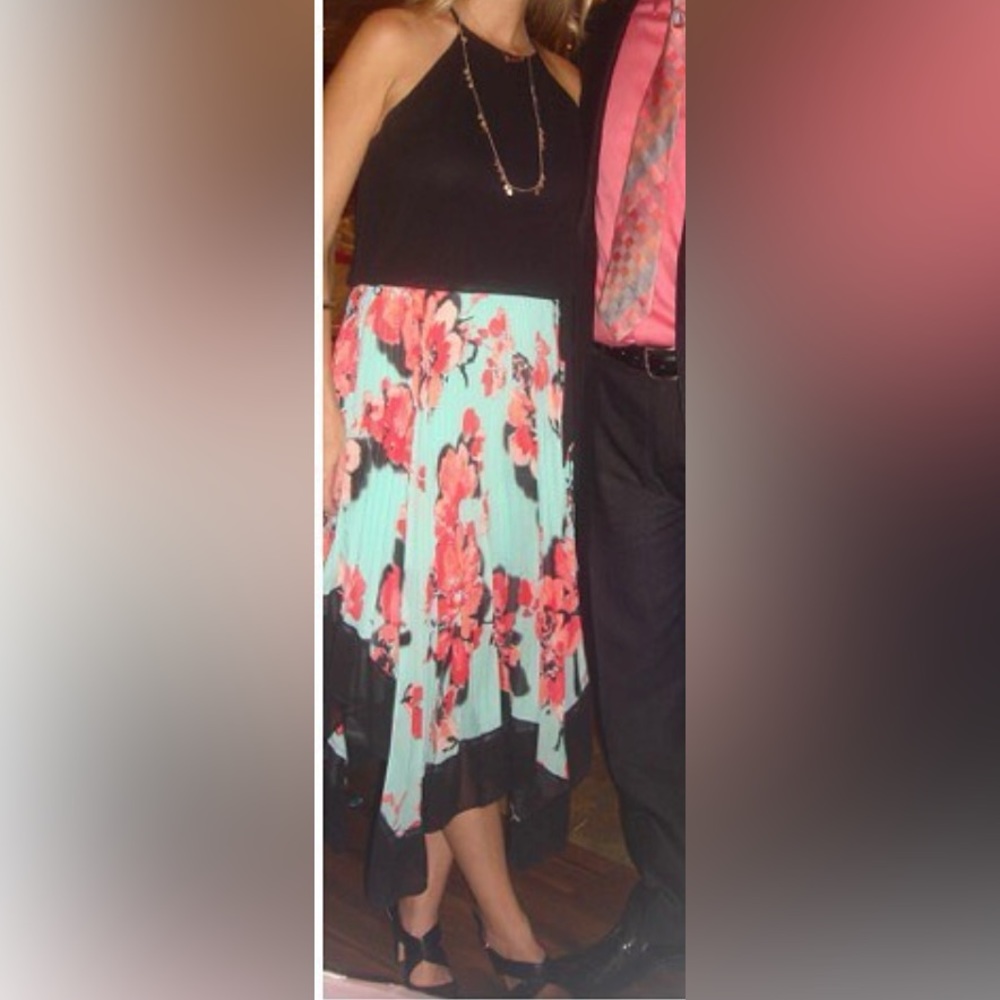 Asymmetrical dress with floral accents